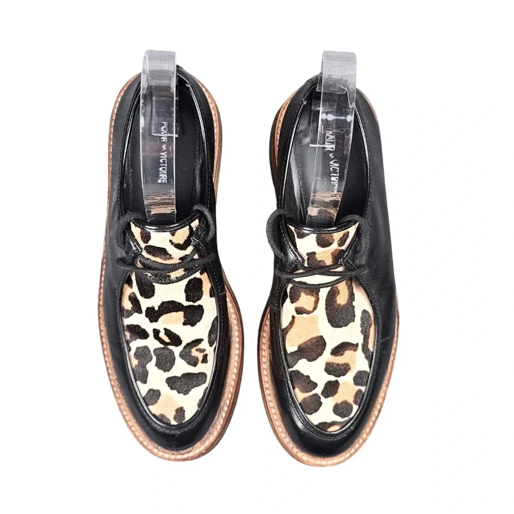 Pour La‎ Victoire Oxford Platform Shoes Leather Leopard Pony Hair Dark Academia
